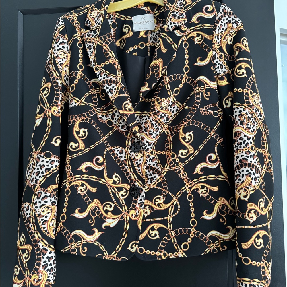 Rinascimento Black and Gold Chain Print Blazer